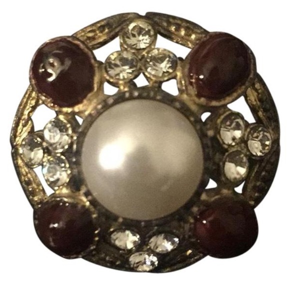 Chanel Pearl Brooch/Pin w/ Crystals & Red Stones - Picture 7 of 7